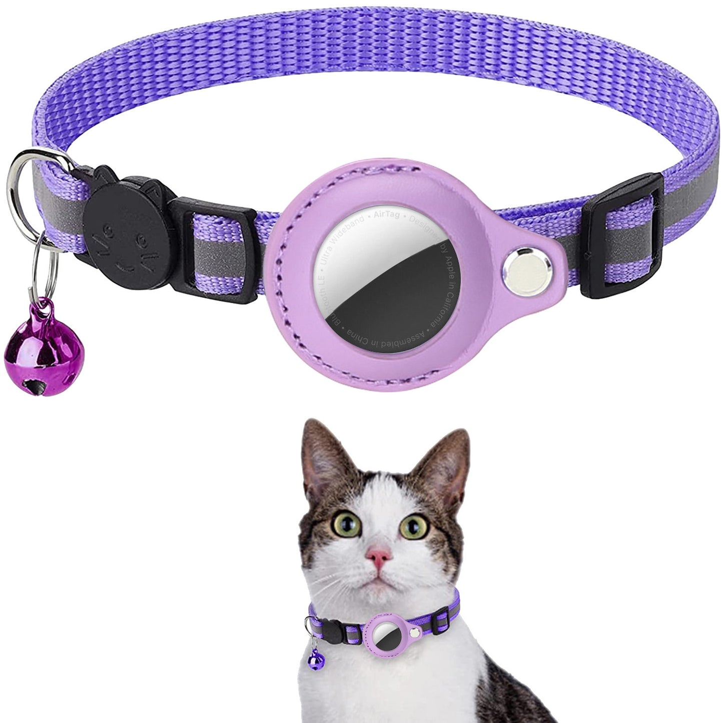 Pet Airtag Cat Collar Anti-loss Positioning Tracking Kitten Reflective Bell Neck Ring