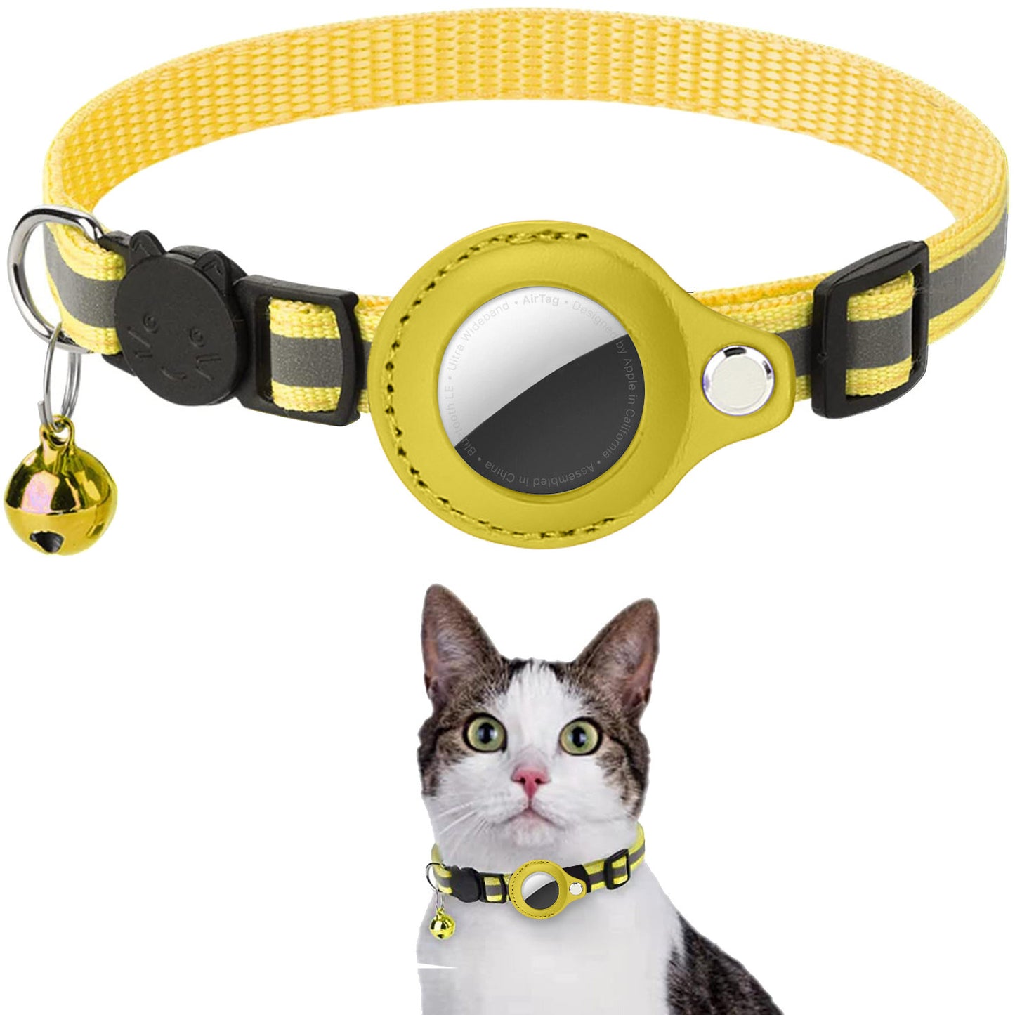 Pet Airtag Cat Collar Anti-loss Positioning Tracking Kitten Reflective Bell Neck Ring